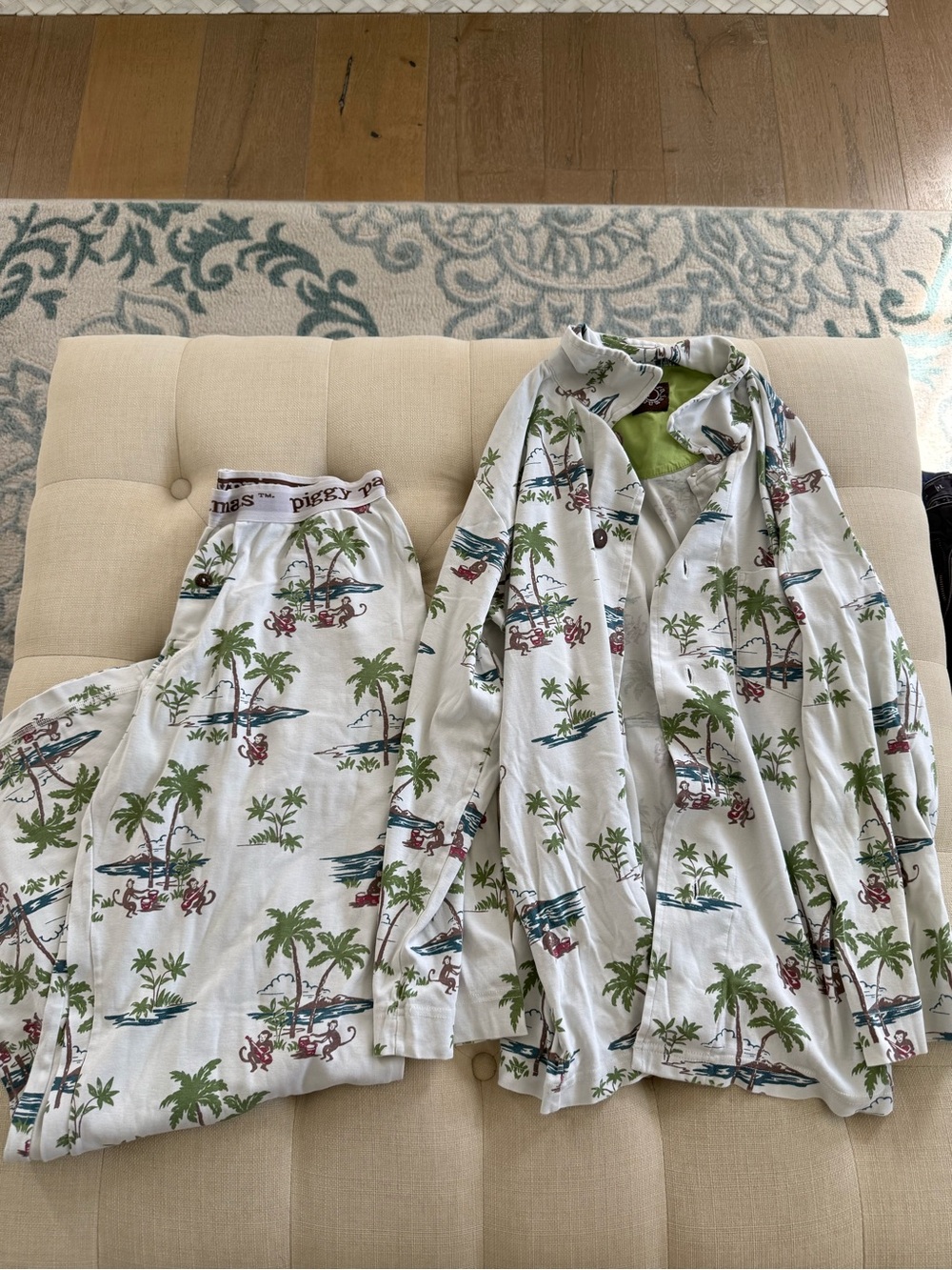 White Tropical Print Pajama Set